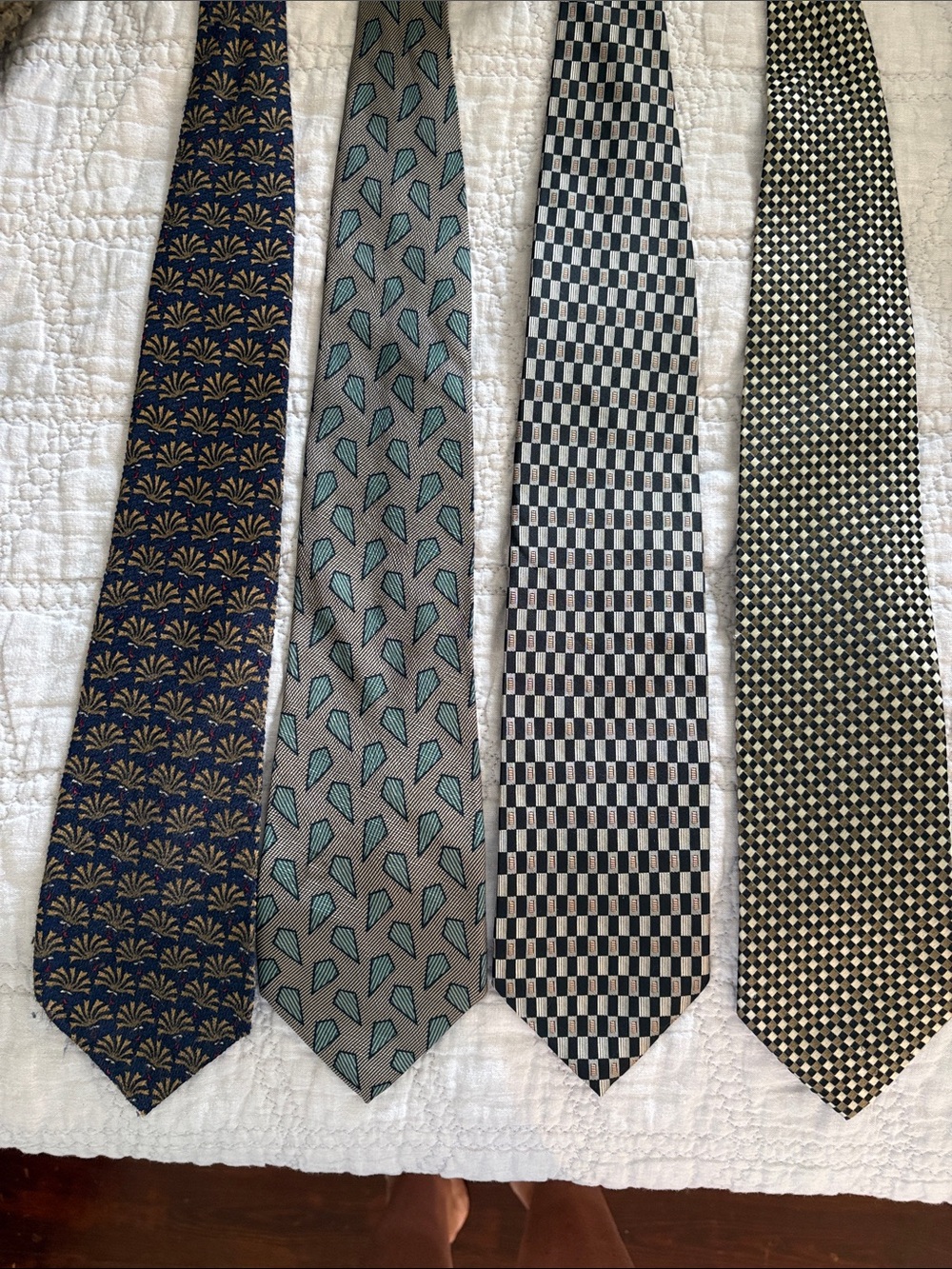 Men's Patterned Neck Tie Set - Blue, Gray, Black, Tan